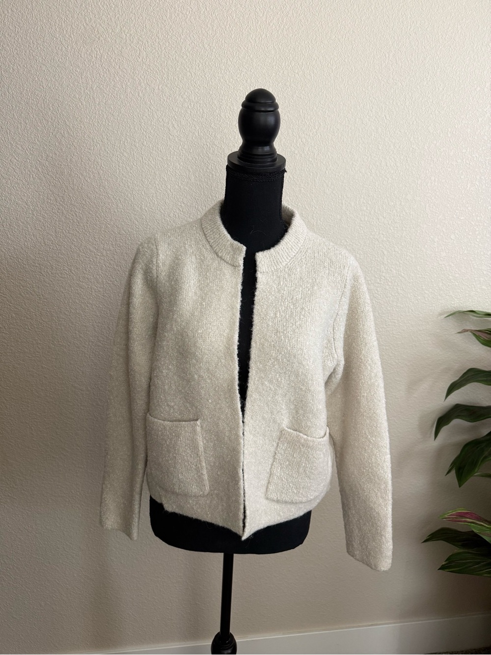 J. Crew Cream Bouclé Open-Front Cardigan, size M